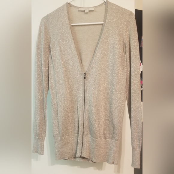 Ann Taylor Loft Shimmering Gold Zipper Cardigan XS - Picture 2 of 7